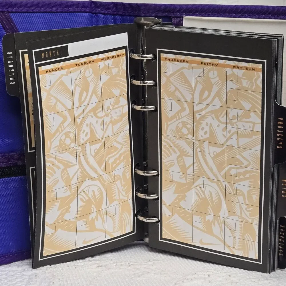90s Mead Nike Purple Black Day Planner Calender Project Note Book Contacts